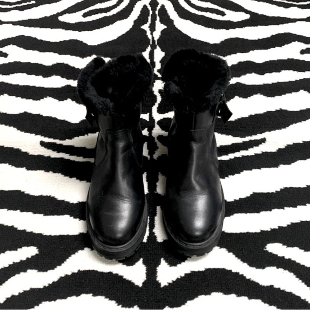 Zara Leather Moto Biker Boots Faux Fur Lining Platform Lug Soles Size 37 - Picture 7 of 12